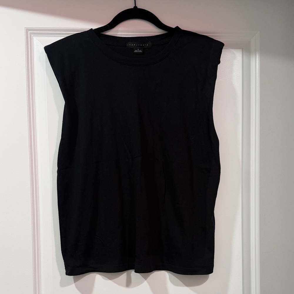 Black sanctuary cap sleeve T-shirt with padded shoulders size s